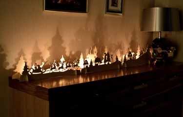 Wooden Christmas village on table