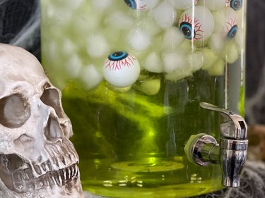 close-up of punch with eyeball ice cubes