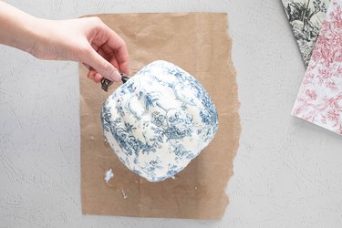 Blue-and-white toile decoupage pumpkin