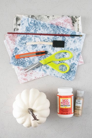 Supplies for toile decoupage pumpkins