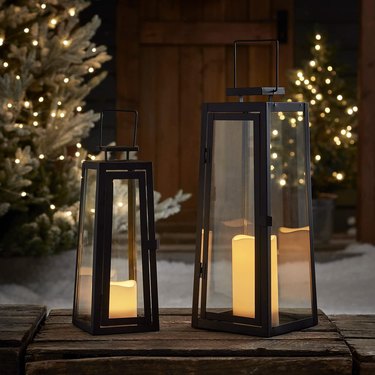 Black Metal Battery Operated LED Flameless Candle Lanterns