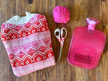 Materials needed for sweater hot water bottle cover