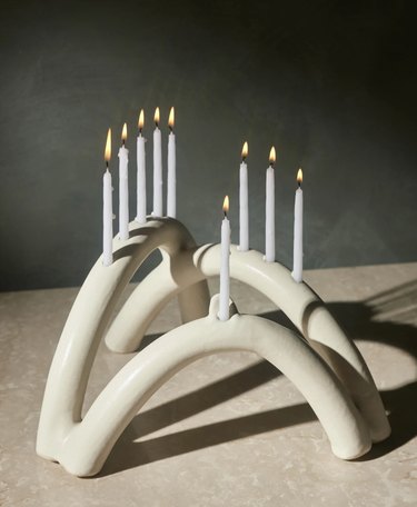 White modern menorah with white candles