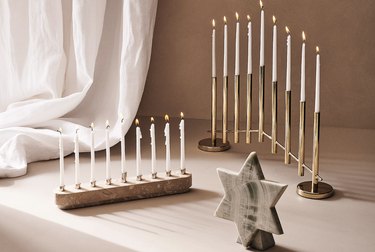Two menorahs and a Star of David decoration