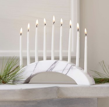 White marble menorah with white candles