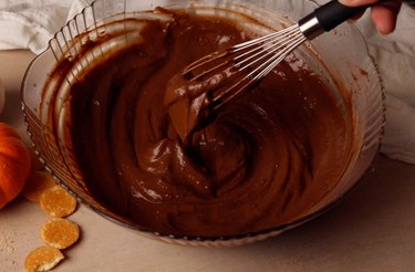 Thick chocolate pudding mix in a bowl.
