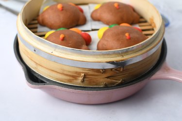 Buns in steamer basket