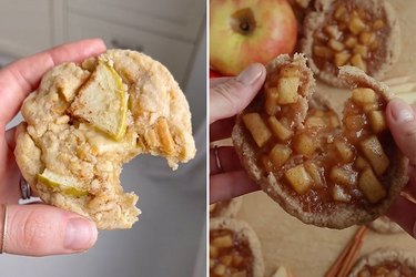 Two apple pie cookies made with chunks of apple and pumpkin pie spice