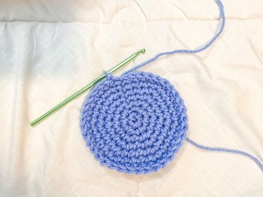 Blue crochet circle as pie filling