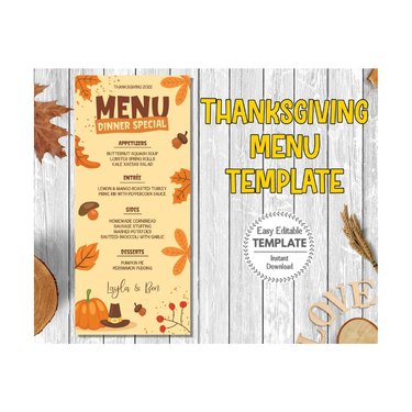 Printable Thanksgiving menu