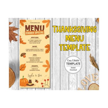 thanksgiving dinner menu template