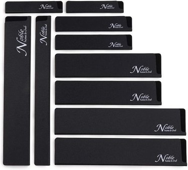10 black plastic, felt-lined knife sleeves of varying sizes