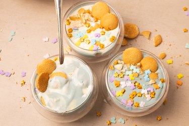 Butterfly pea pudding with Nilla wafers and sprinkles