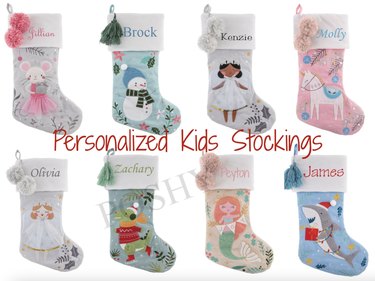 Eight kids' Christmas stockings