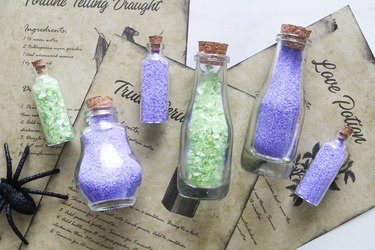 Glue stoppers on potion bottles