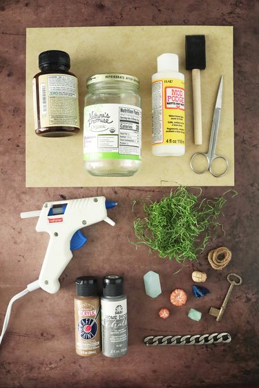 Supplies for DIY Halloween potion bottles