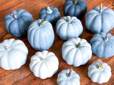 Finished blue ombre painted pumpkins