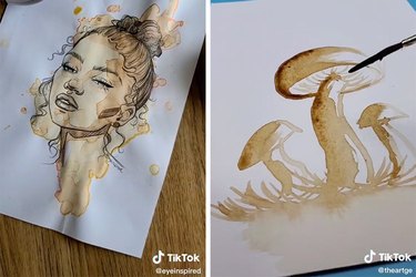 TikTok artists create art with different shades of brown coffee water.