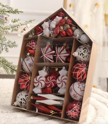 Set of  73 red and white ornaments