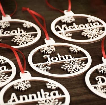 Wooden name ornament with snowflakes