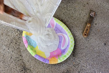 Pouring plaster for a DIY sugar skull stepping stone