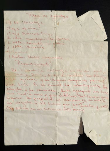 Handwritten recipe on an old piece of paper