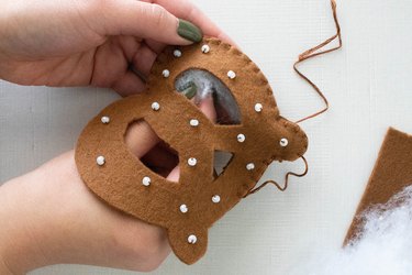 Stuff felt pretzel with fiber fill to make a DIY ornament