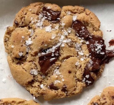 Chocolate chip cookies topped with sea salt flakes