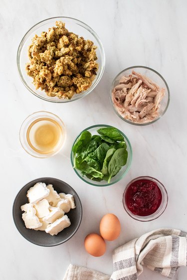 Ingredients for leftover turkey sandwiches with stuffing waffles