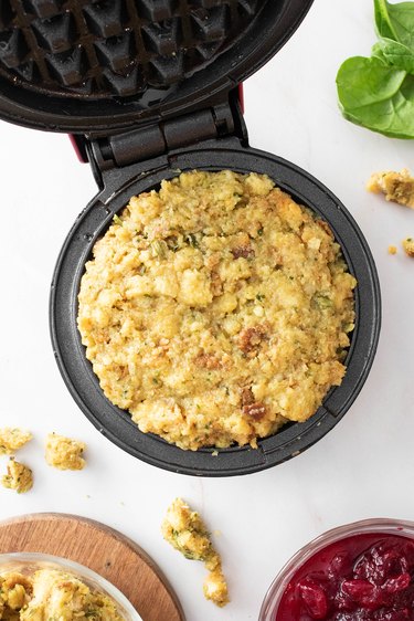 Stuffing mixture in a mini waffle maker