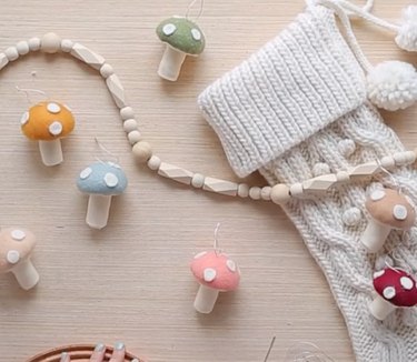 Pastel mushroom ornaments with white spots