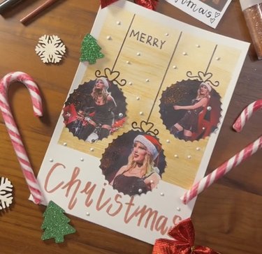 Christmas card made with circular photos of Taylor Swift