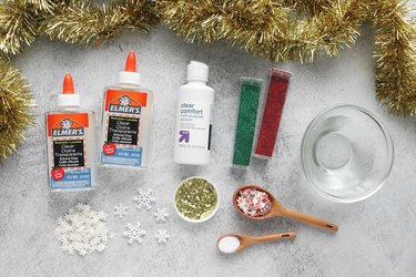 Supplies for DIY Christmas glitter slime