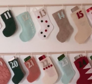Hanging Advent calendar made from felt stockings