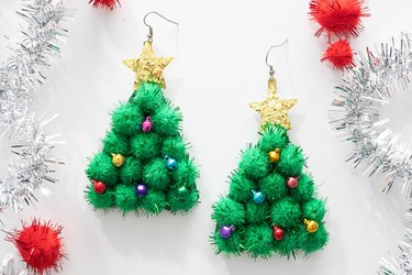 DIY pom pom Christmas tree earrings