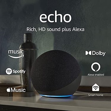 Amazon Echo (4th Gen.) With Amazon Alexa and Smart Home Hub in charcoal color.