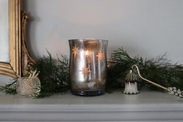 faux mercury glass holiday candle holder with star shapes