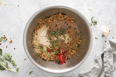 Vegan chickpea and lentil meatloaf ingredients in a bowl