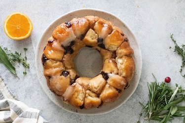 Cranberry-orange monkey bread wreath on a plate