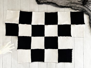sweater squares sewn together into a T-shape