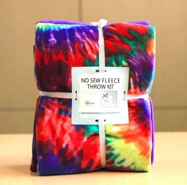 A picture of a tie-dye fleece blanket craft kit