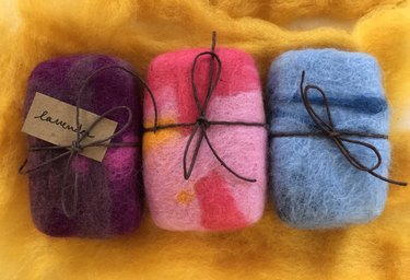 Three bars of colorful felted soap