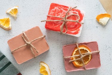 Peppermint latte, orange hot chocolate and mulled wine Christmas soaps