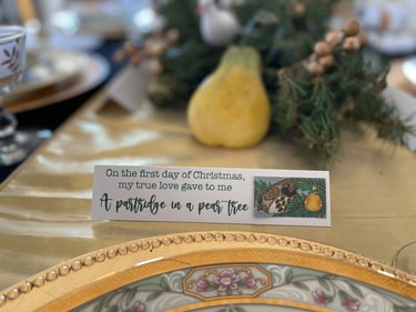 "The Twelve Days of Christmas" place card closeup on table