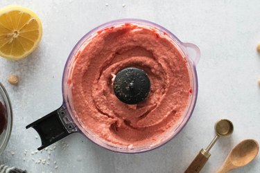 Beet hummus in a food processor