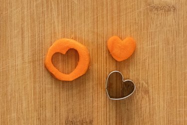 Carrot hearts on a cutting board