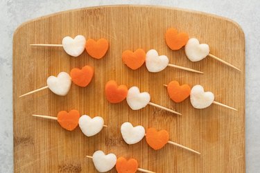 Radish and carrot heart skewers