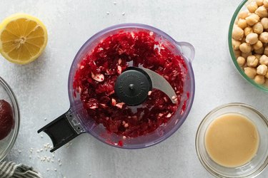 Beets and garlic in a food processor