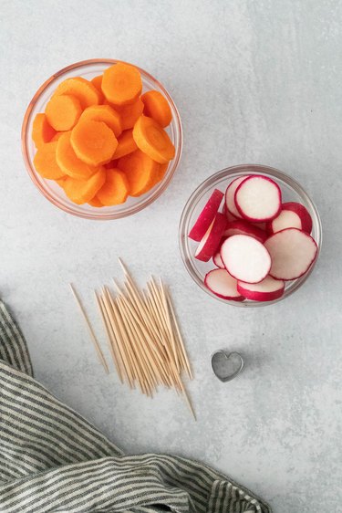 Ingredients for vegetable heart skewers