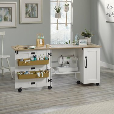 Folding Sewing Table Shelves Home Cabinet Craft Cart W/Wheels Large White